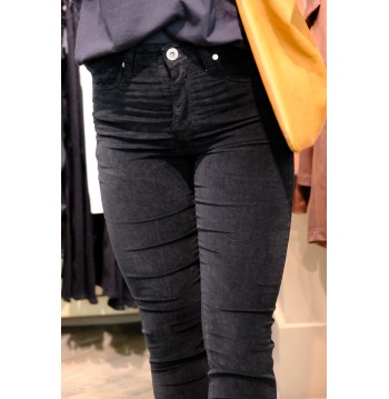 Pantalon droit 5 poches velours noir Denim Studio
