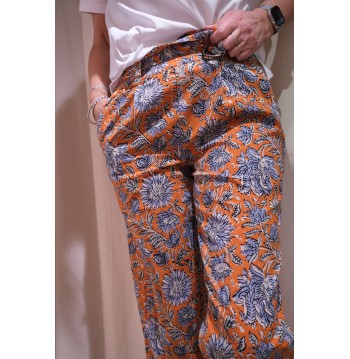 Pantalon fleuri orange et bleu Yerse