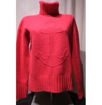 Pull col roulé framboise motif ancre MA PETITE CAPSULE