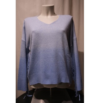 Pull col V bleu dégradé manches franges MA PETITE CAPSULE