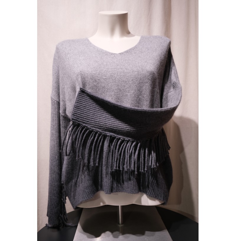 PULL COL V FRANGES GRIS DEGRADE