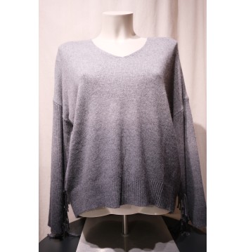 Pull col V gris dégradé manches franges MA PETITE CAPSULE