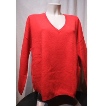 PULL COL V CACHEMIRE ROUGE