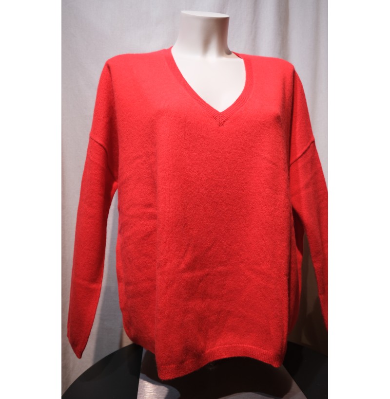 PULL COL V CACHEMIRE ROUGE