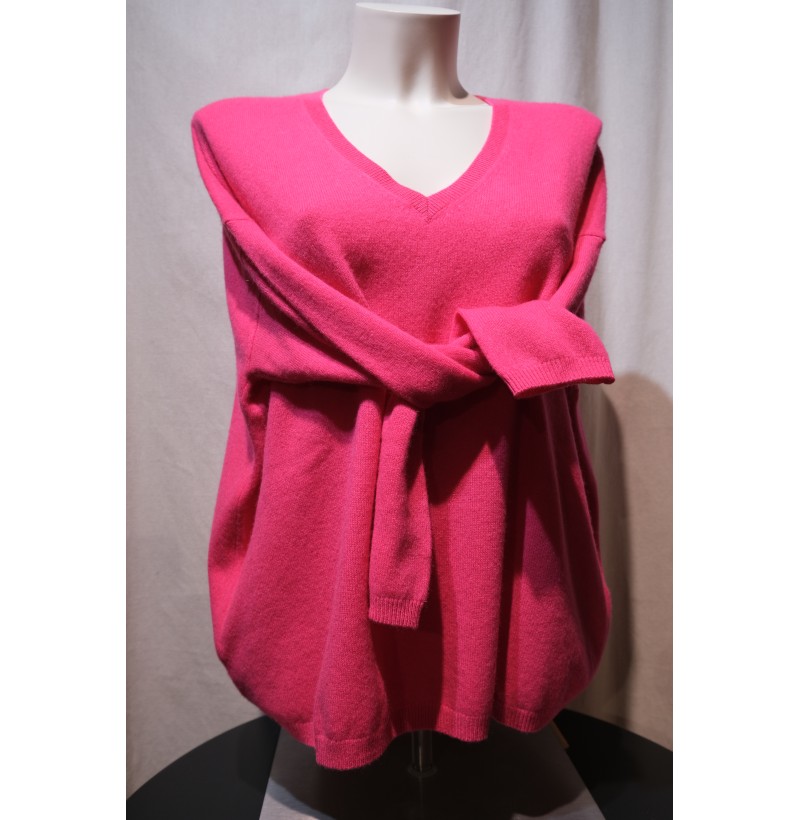 PULL COL V FUSHIA CACHEMIRE