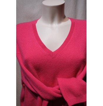 Pull cachemire col V fuschia LES TRICOTS DE LEA