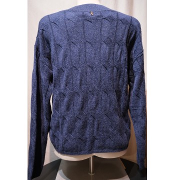 Pull col V torsadé bleu pailleté KOCCA