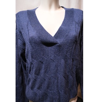 Pull col V torsadé bleu pailleté KOCCA