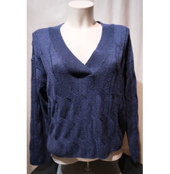 Pull col V torsadé bleu pailleté KOCCA