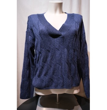 Pull col V torsadé bleu pailleté KOCCA