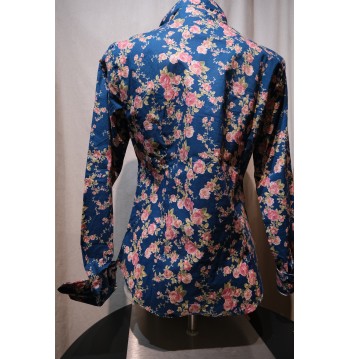 Chemise ERNESTE coton imprimé rose et bleu  NUMEROLOGIE