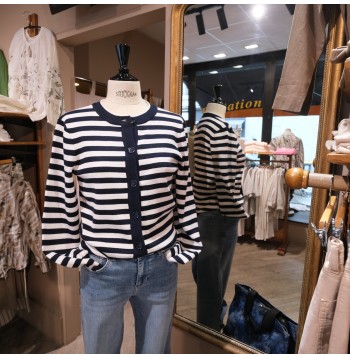 Cardigan rayé marine/blanc OBJECT