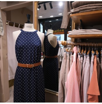 Robe longue marine à pois YERSE
