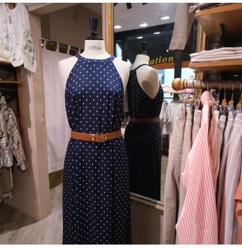 Robe longue marine à pois YERSE