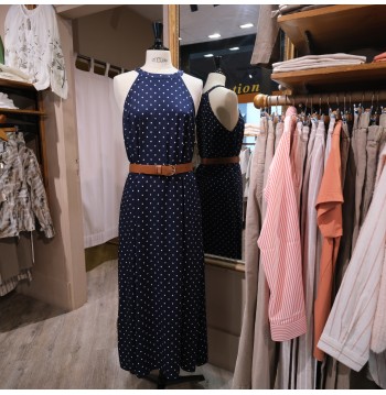 Robe longue marine à pois...