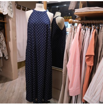 Robe longue marine à pois YERSE