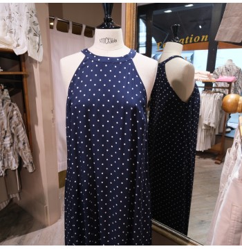 Robe longue marine à pois YERSE