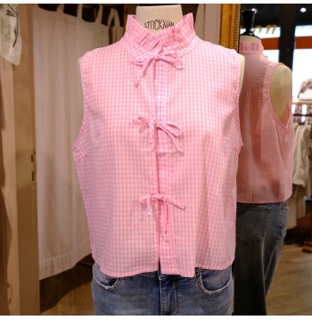 Top sans manches vichy rose COTON