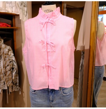 Top sans manches vichy rose COTON