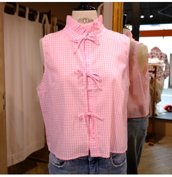 Top sans manches vichy rose COTON