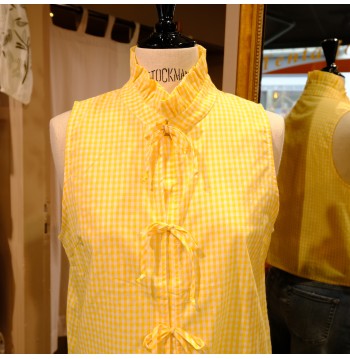 Top sans manche vichy jaune COTON