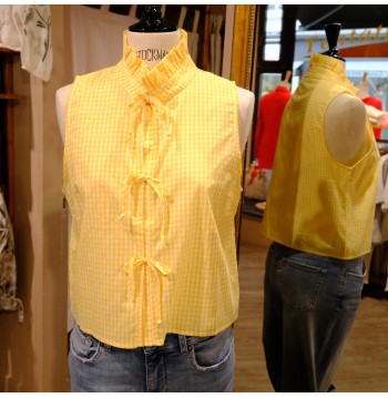 Top sans manche vichy jaune COTON