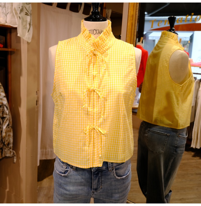Top sans manche vichy jaune COTON