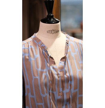 Blouse fantaisie taupe et ciel