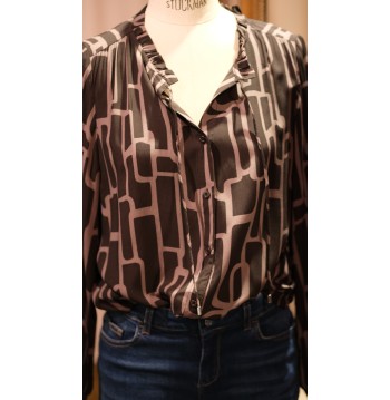 Blouse fantaisie taupe et noir