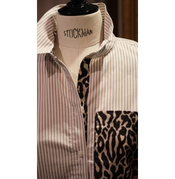 Chemise rayée blanc et taupe