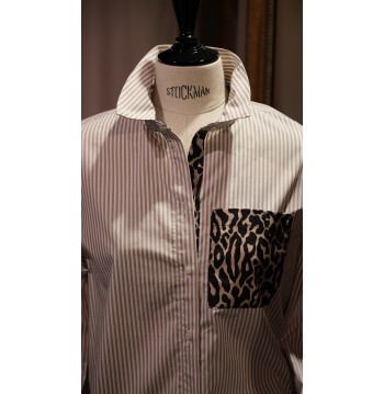 Chemise rayée blanc et taupe