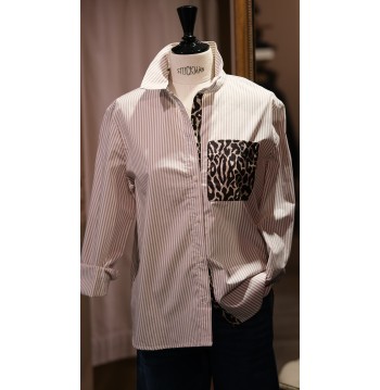 Chemise rayée blanc et taupe