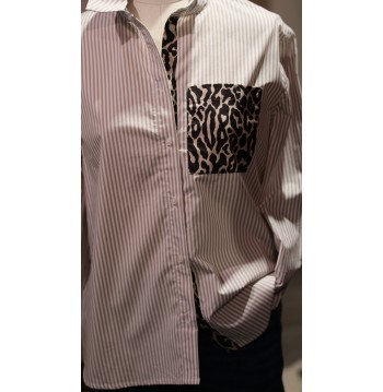 Chemise rayée blanc et taupe