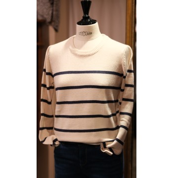 Pull à rayures marine et écru