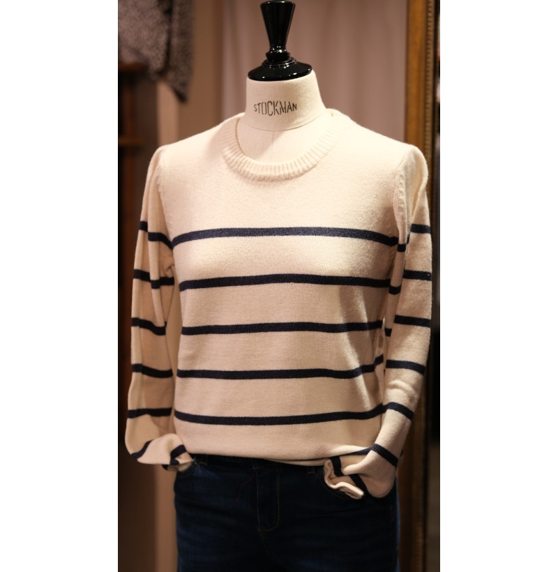 Pull à rayures marine et écru