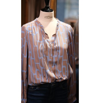 Blouse fantaisie taupe et ciel