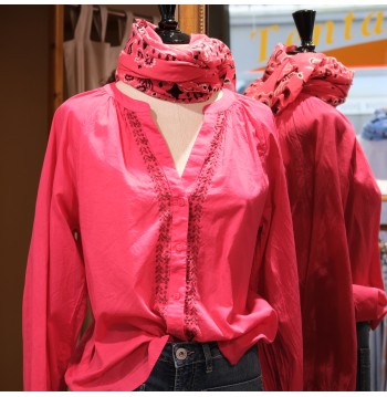 Blouse col V fuschia
