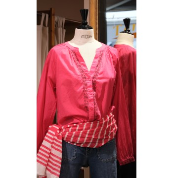 Blouse col V fuschia
