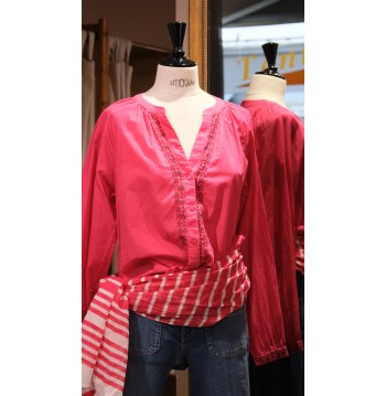 Blouse col V fuschia