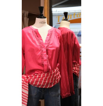 Blouse col V fuschia