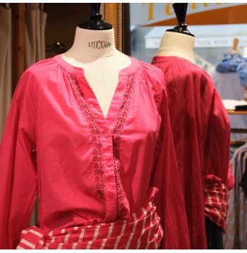 Blouse col V fuschia