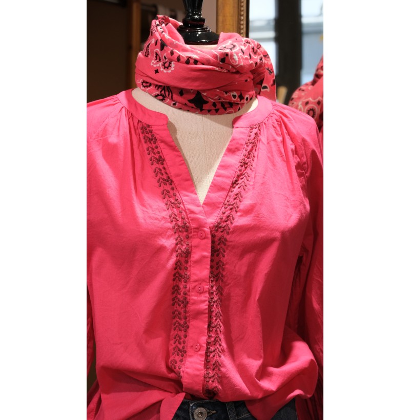 Blouse col V fuschia