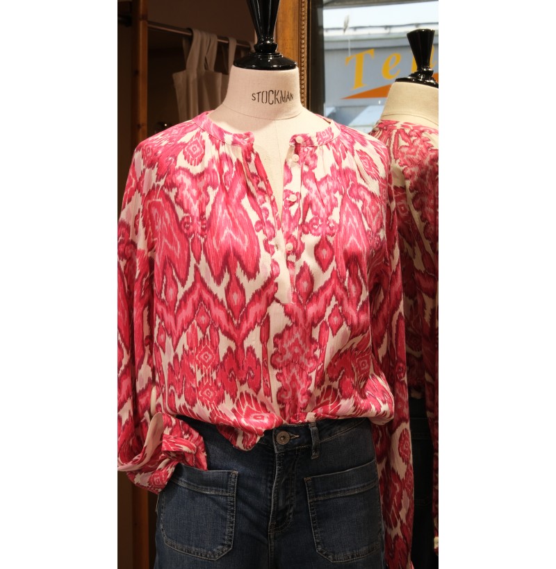 Blouse imprimée fuschia et blanc