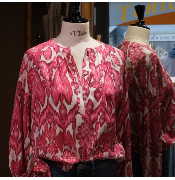 Blouse imprimée fuschia et blanc