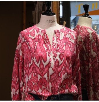 Blouse imprimée fuschia et blanc