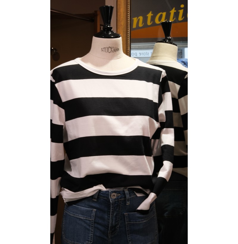 Sweat à larges rayures noir et blanc