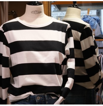 Sweat à larges rayures noir et blanc
