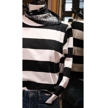 Sweat à larges rayures noir et blanc