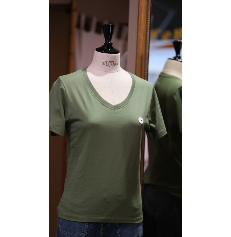 Tee-shirt col V kaki