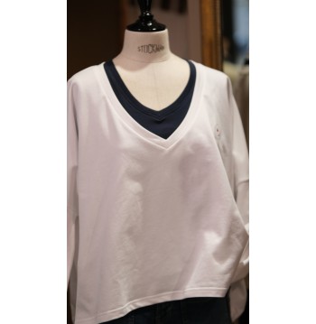 Sweat col V oversize blanc